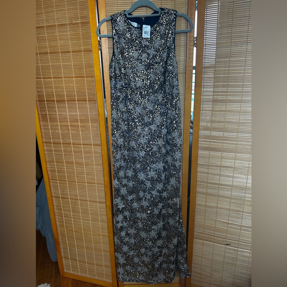 Rickie Freeman for Teri Jon Sequin Gown NWT Sz 14 | Navy/Gold Formal Evening